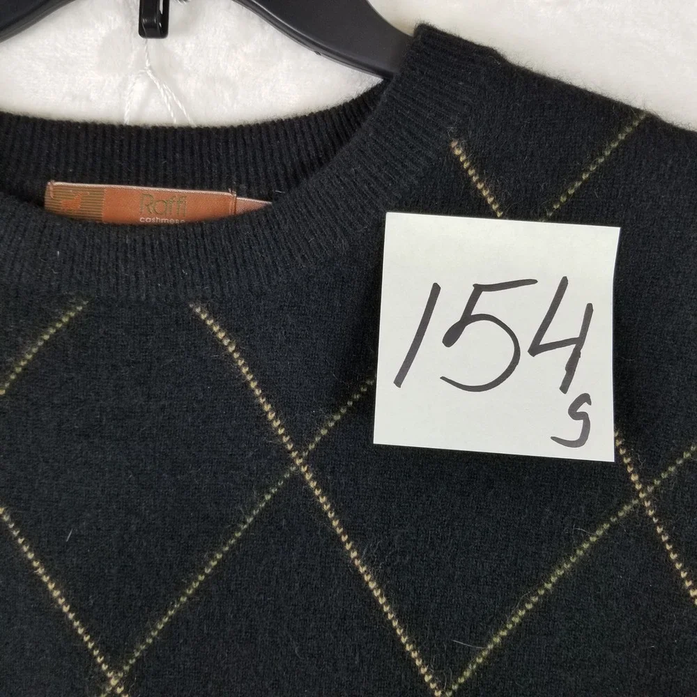 Raffi Cashmere Mens XXL Black Argyle Crewneck Sweater 118651 Pure‎ Cashmere